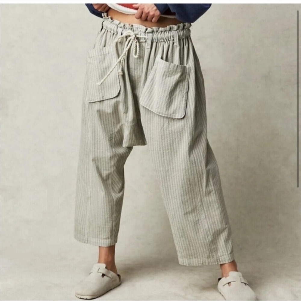 Free People Striped Cream Wide Leg Pants